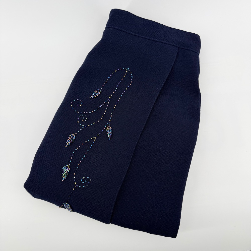 Aporn Design Navy Blue Beaded Maxi Wrap Skirt Elegant Column Formal Size XS S